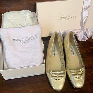 Jimmy Choo Metallic Gold Leather Ballet Flats